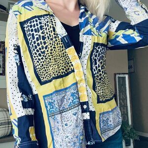 Vintage Elliott Lauren Funky Retro Mixed Print Button Up Top